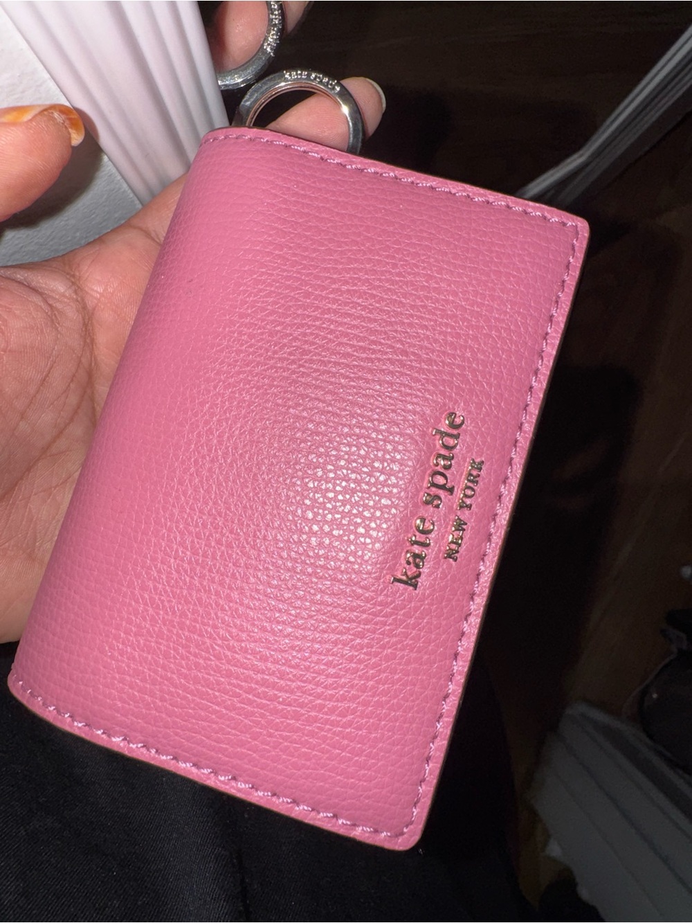 kate spade Pink Pebbled Leather Card Case Keyring